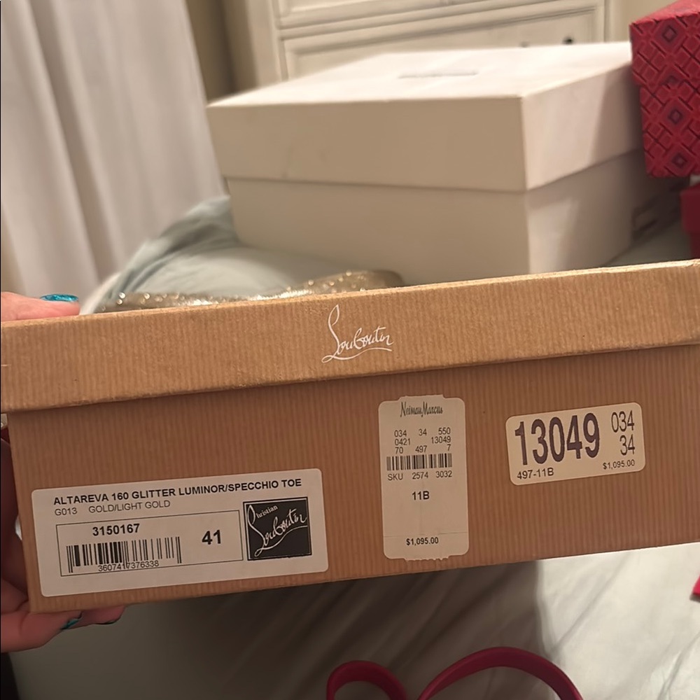 Christian Louboutin Gold Peep Toe Heels - Picture 3 of 3